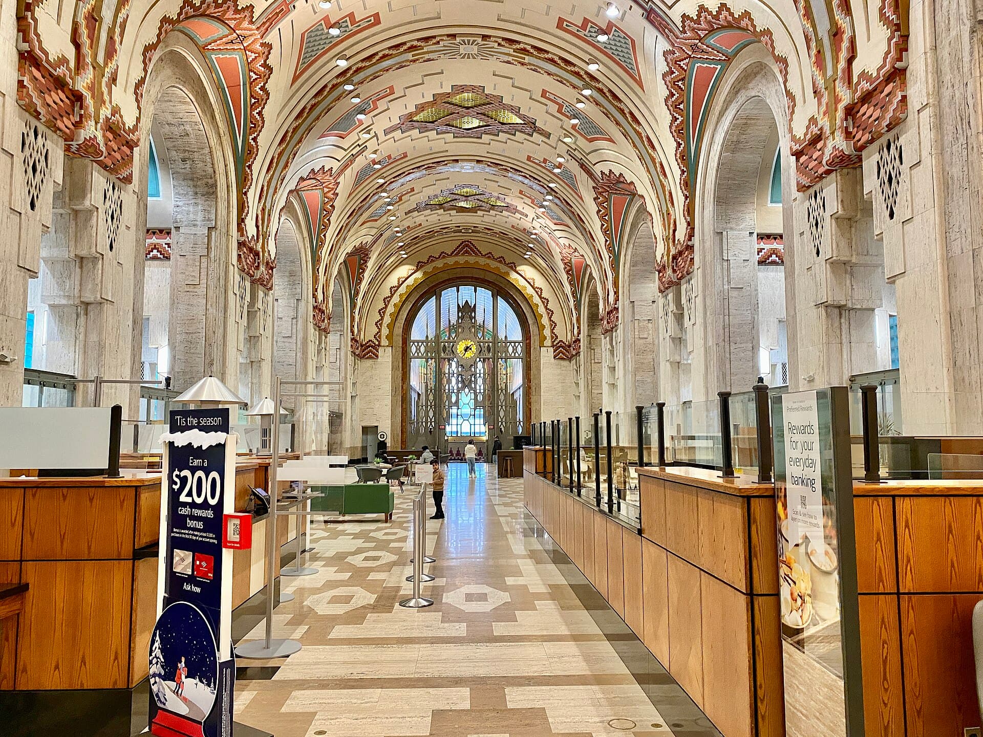The banking hall of a 1929 bank building — the kind of institution the lab is built against